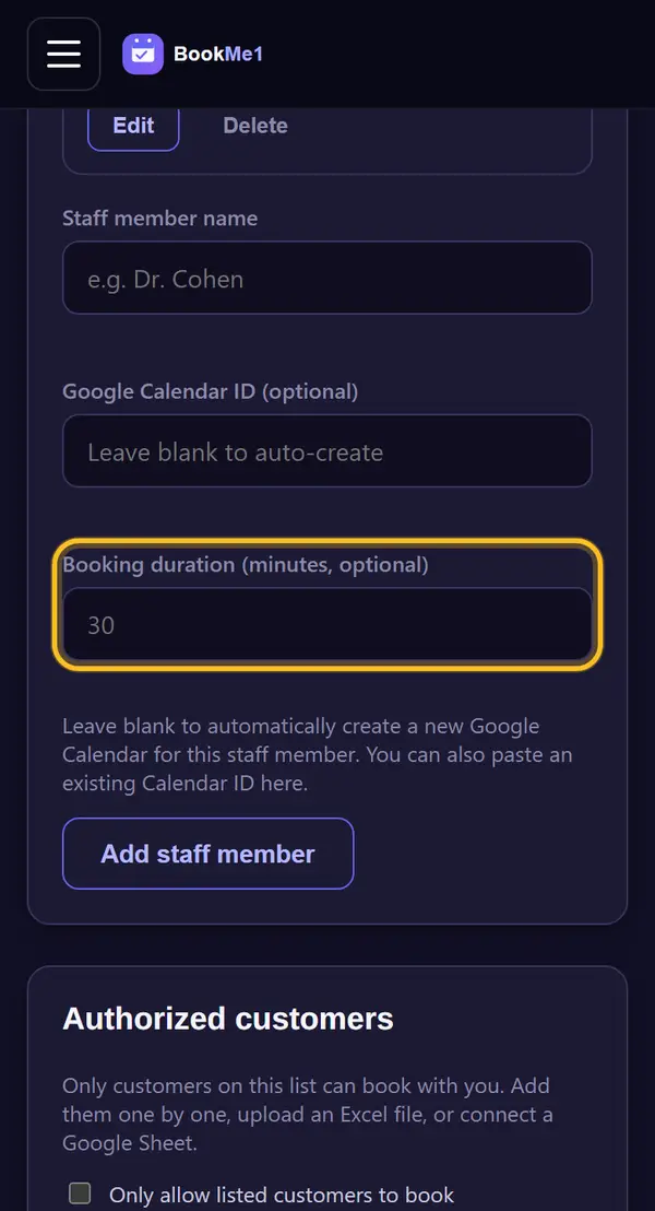 Set a booking length (optional)