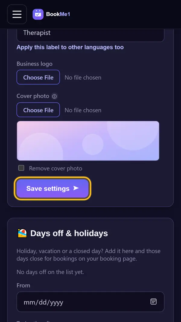 Set the booking length and save