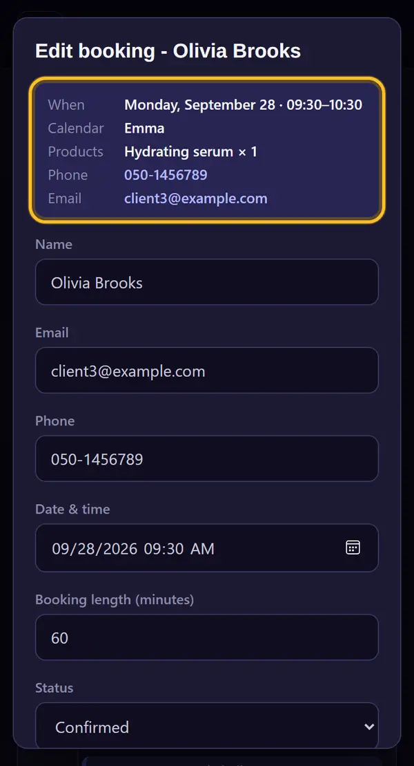 Booking details
