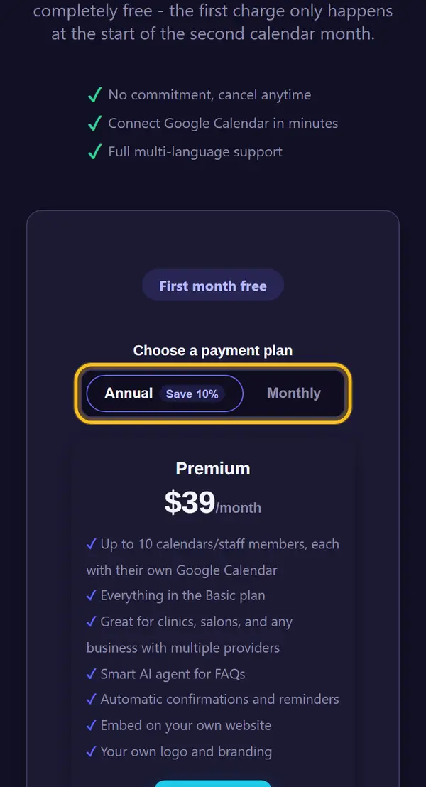 Choose annual or monthly billing