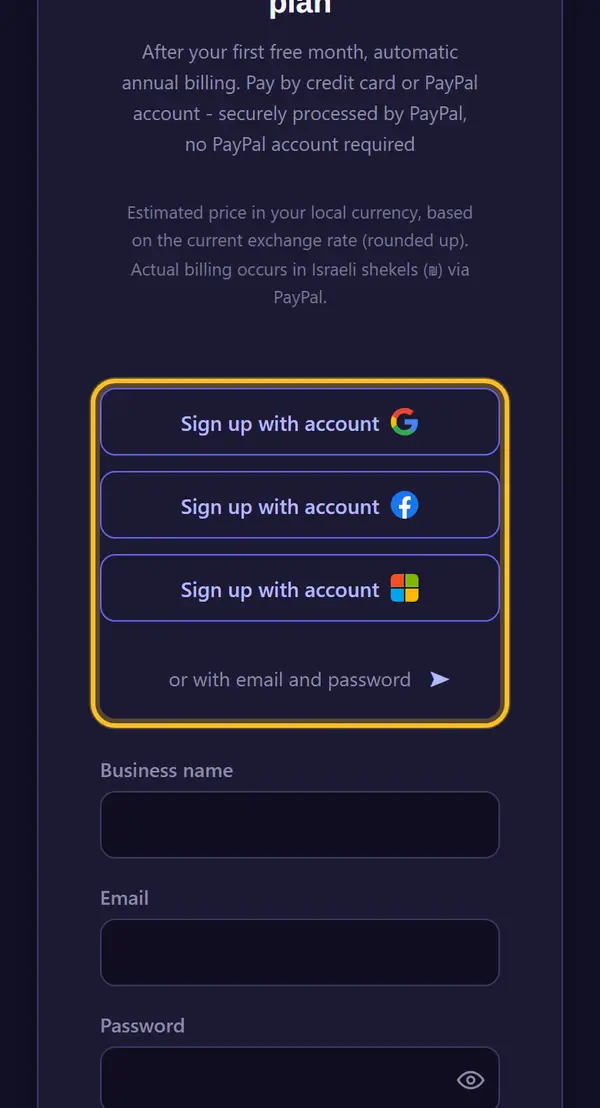 Sign up in one click