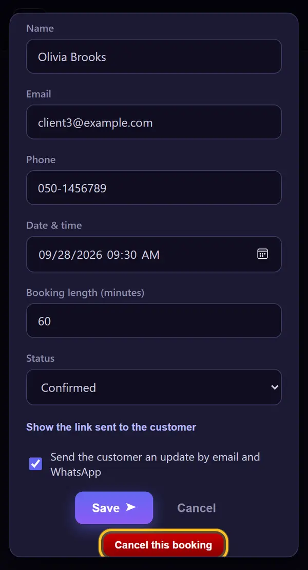 Need to cancel? "Cancel this booking"