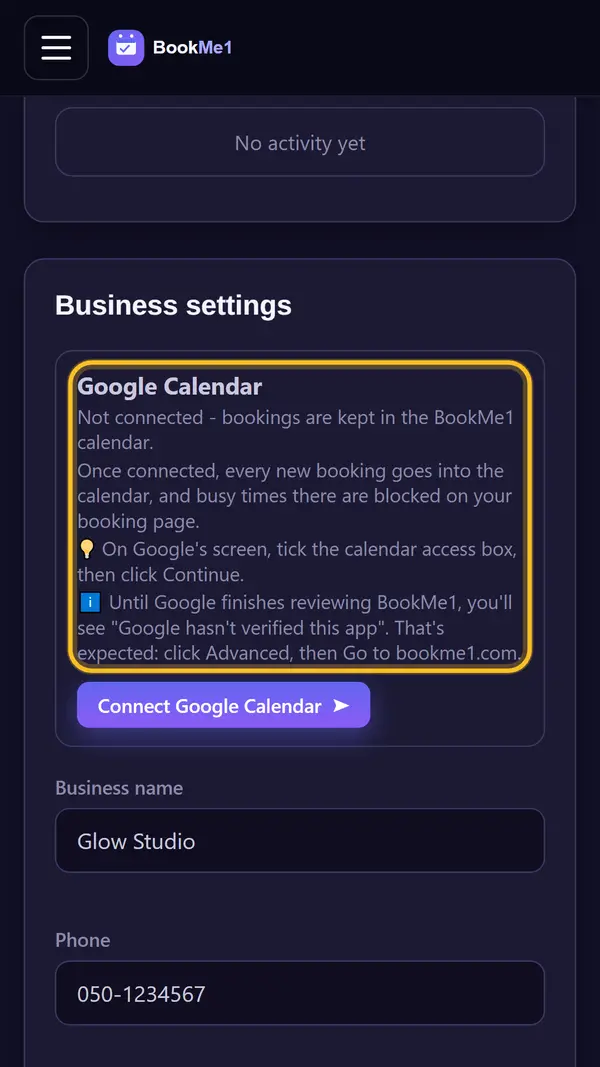 Allow access and choose a calendar