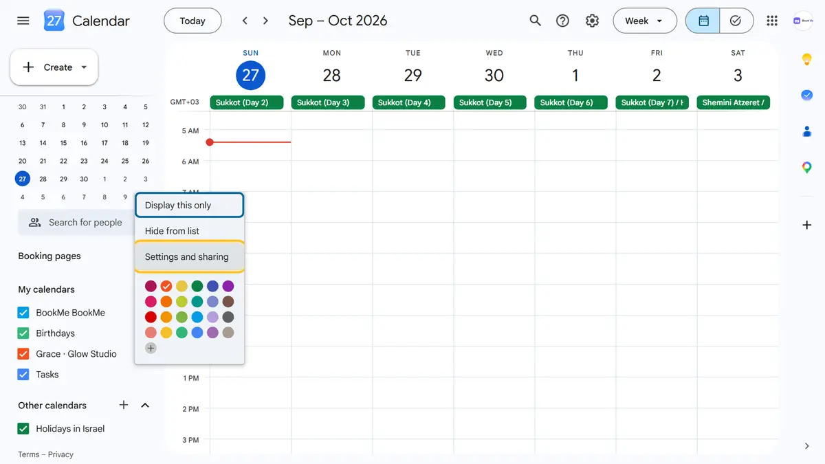 Open the calendar’s settings