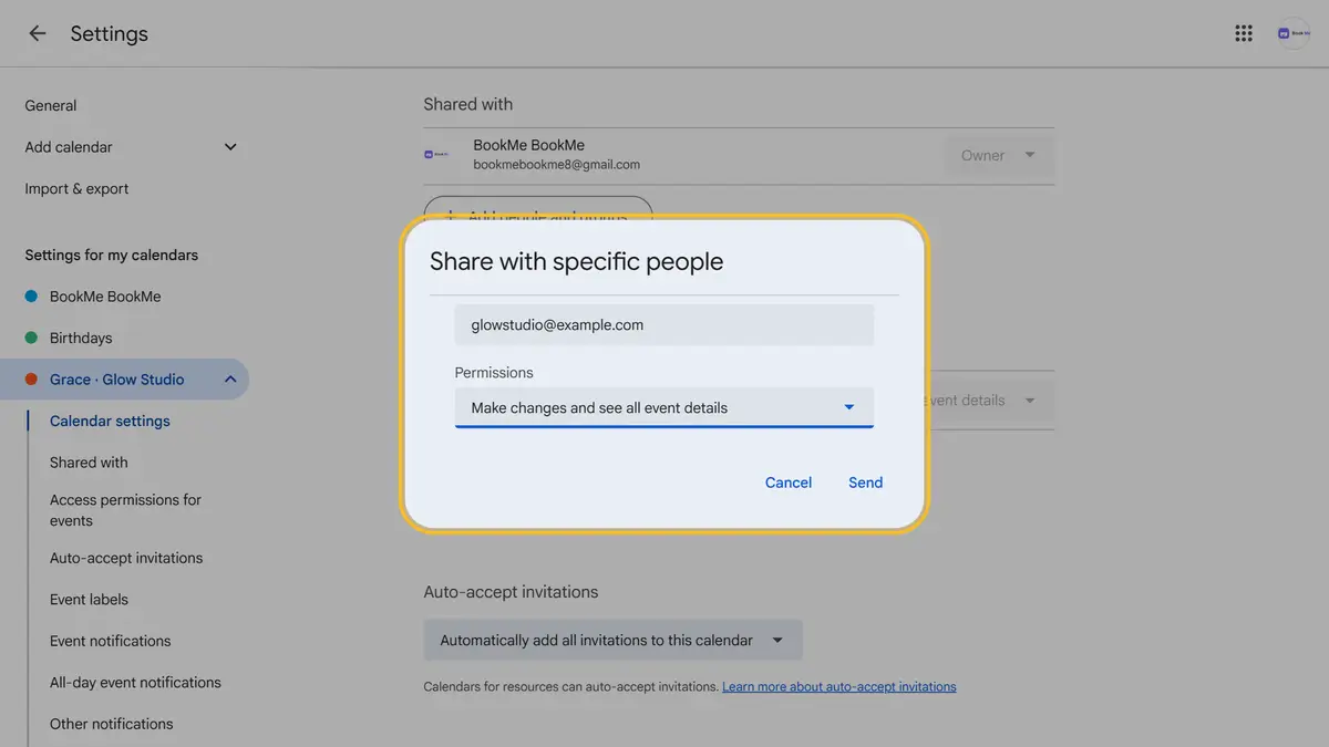 Calendar owned by another Google account? Share it