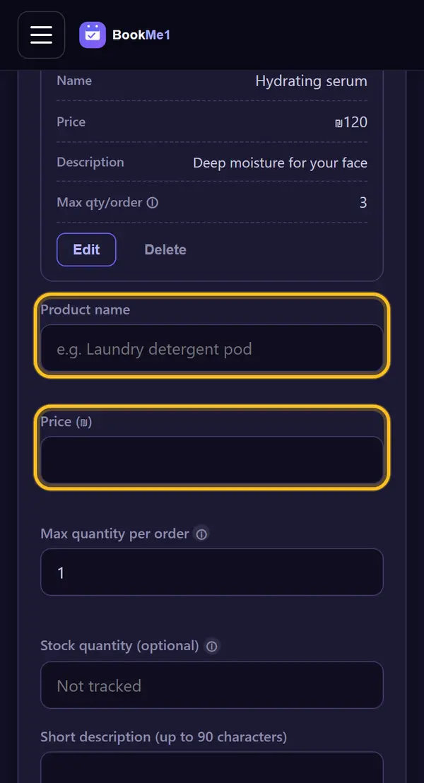 Name and price
