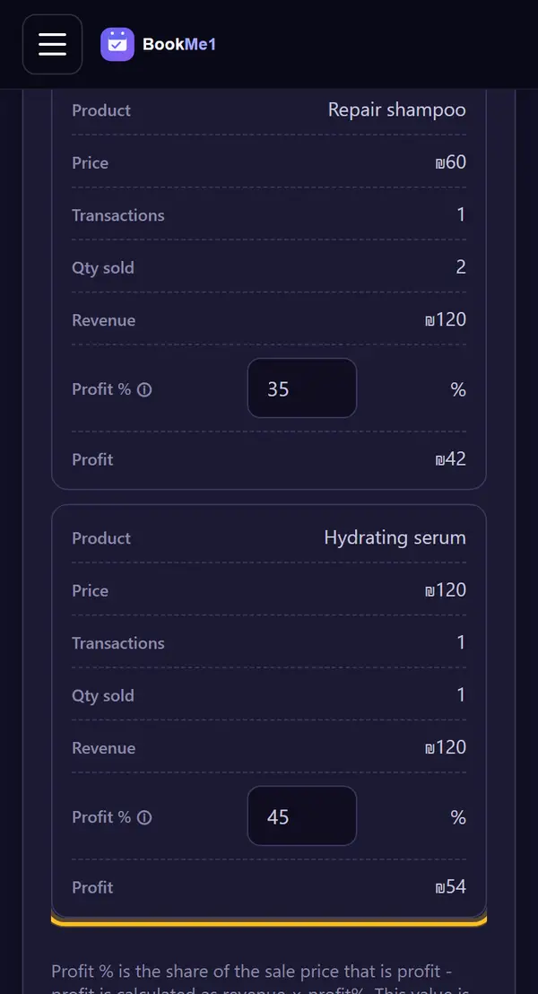 Add a profit percentage to products