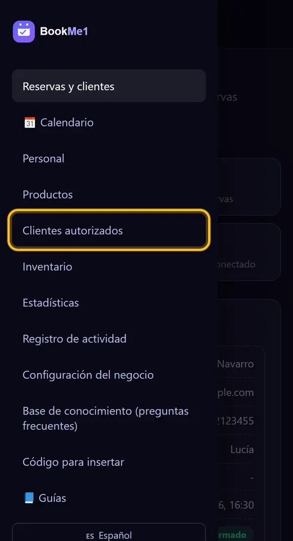 Abre "Clientes autorizados"