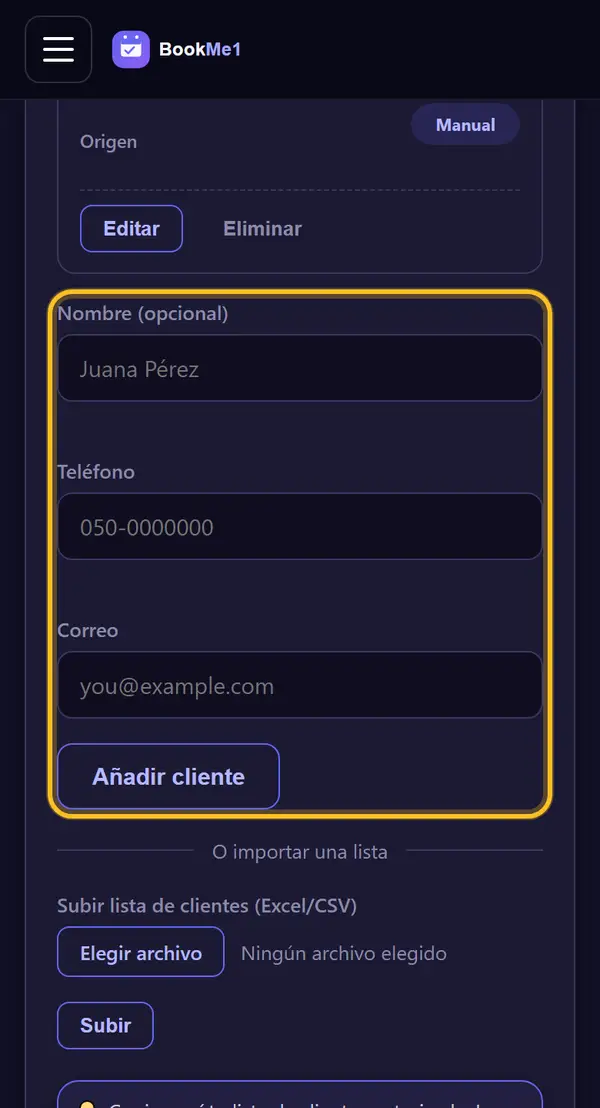 Agrega clientes