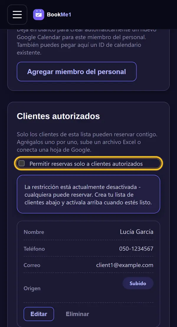 Activa la restricción