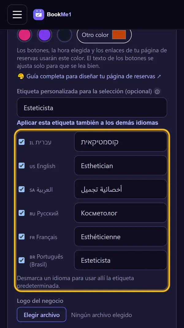 Aplica la etiqueta a otros idiomas