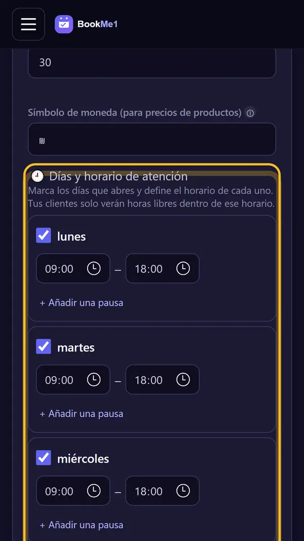 Abre la configuración del negocio