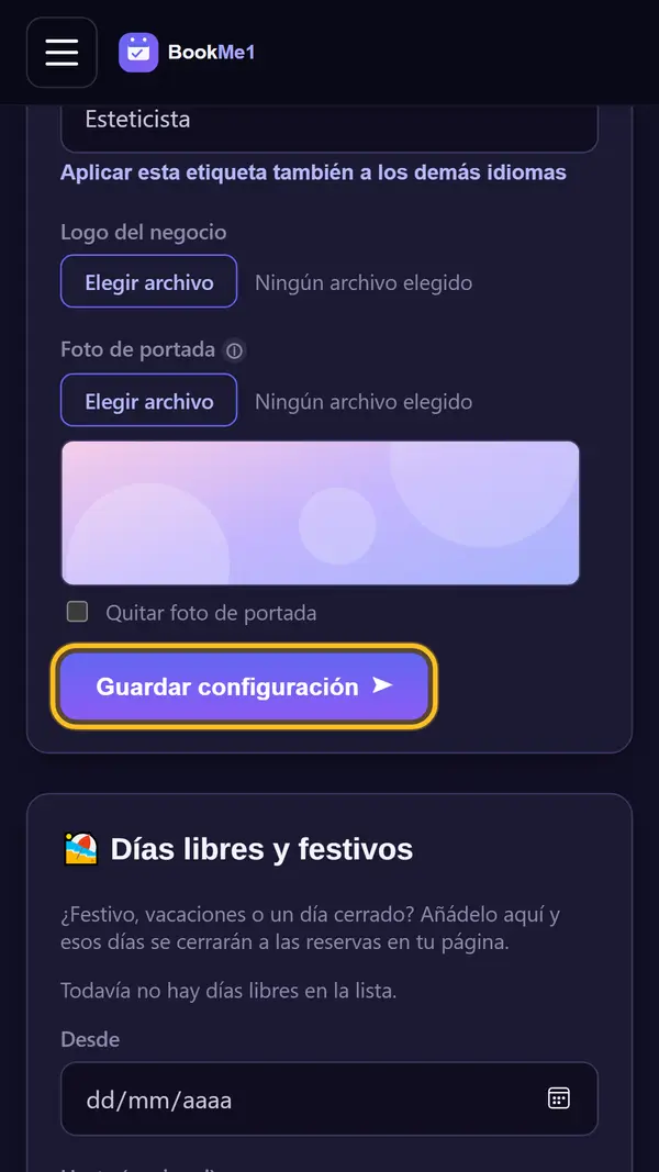 Define la duración y guarda