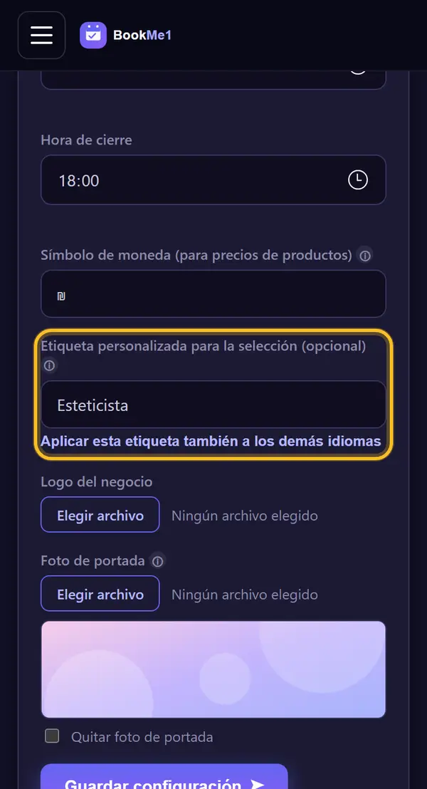 Cambia el título "Elige" (opcional)