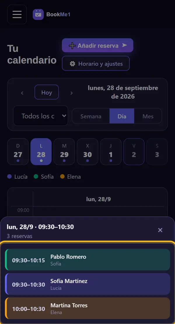 Varias reservas a la misma hora