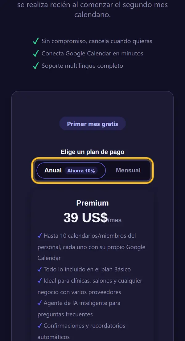 Elige pago anual o mensual