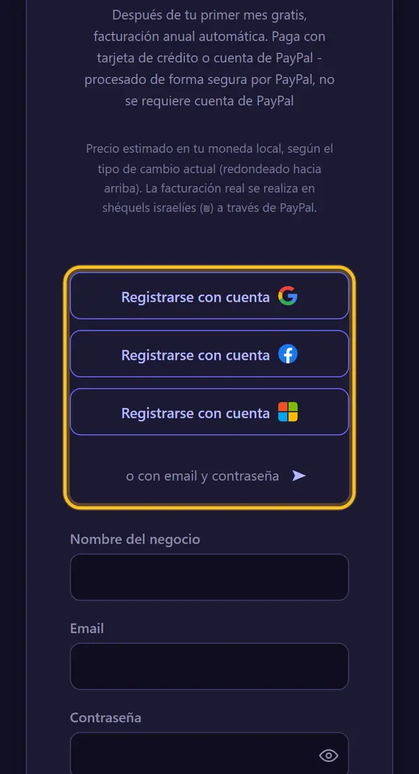 Regístrate con un clic