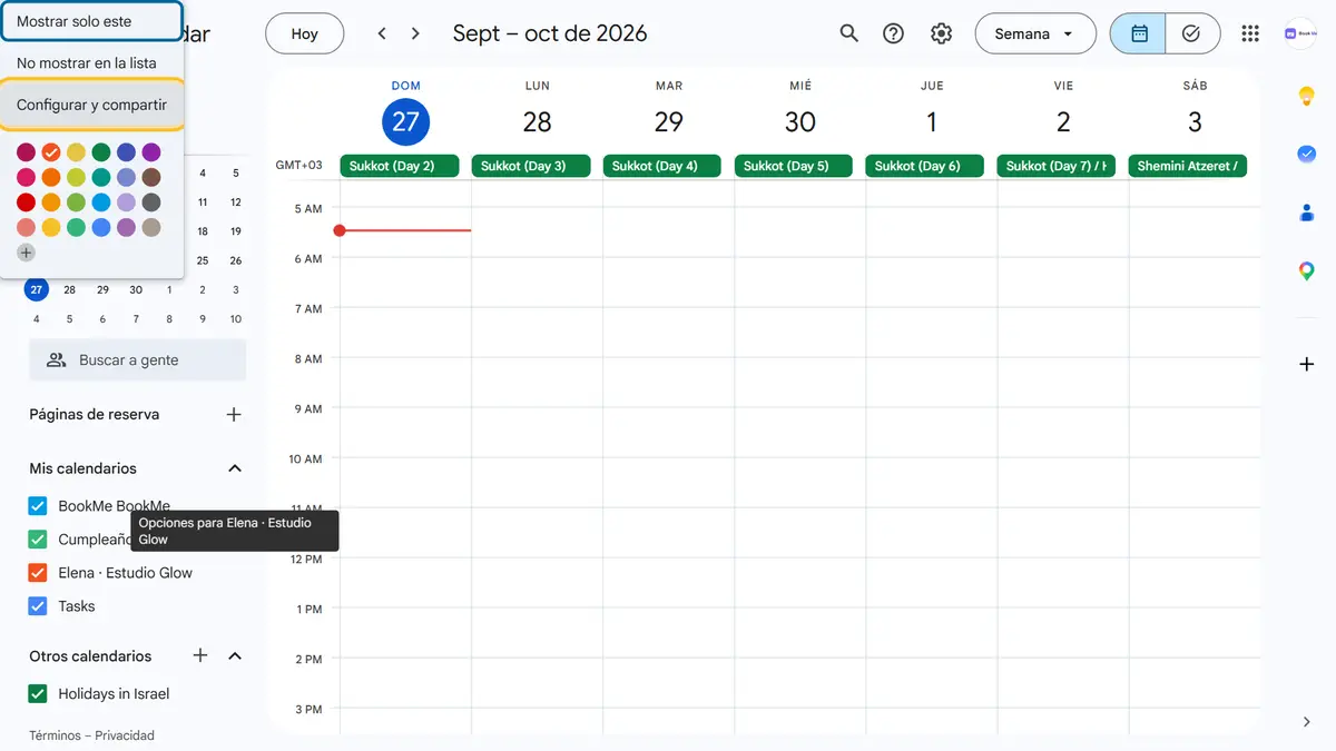 Abre la configuración del calendario