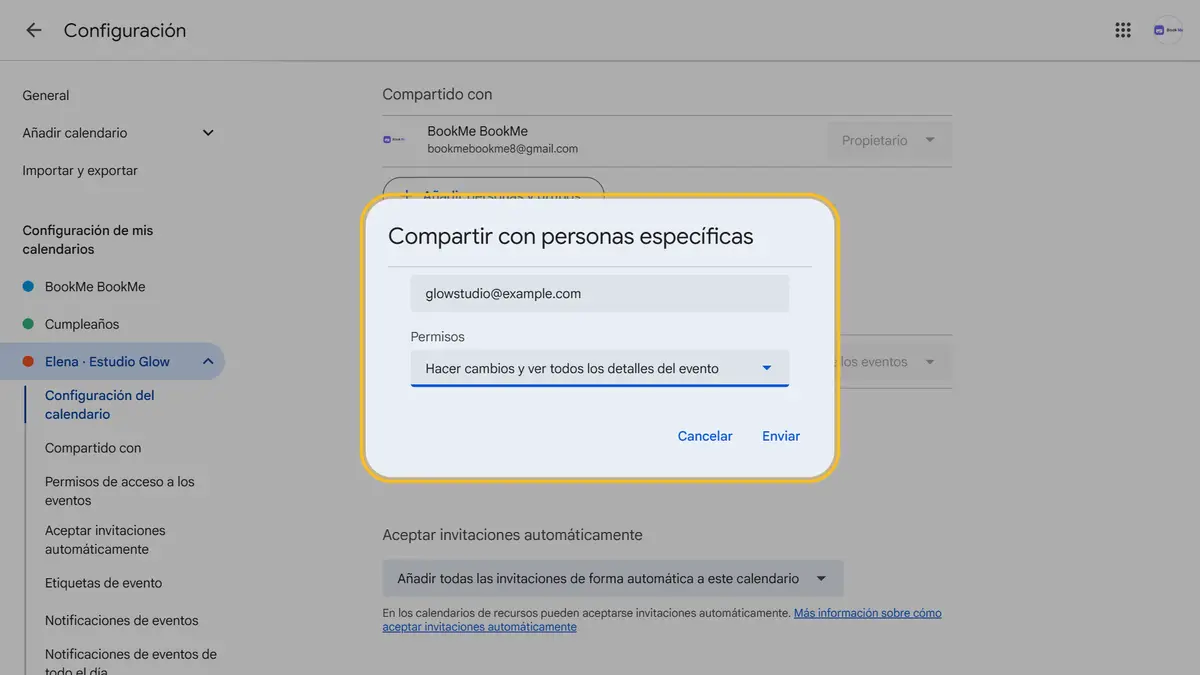 ¿El calendario es de otra cuenta de Google? Compártelo