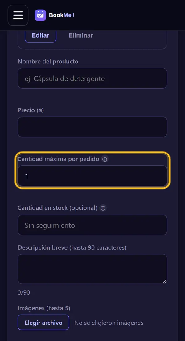 Cantidad máxima por reserva