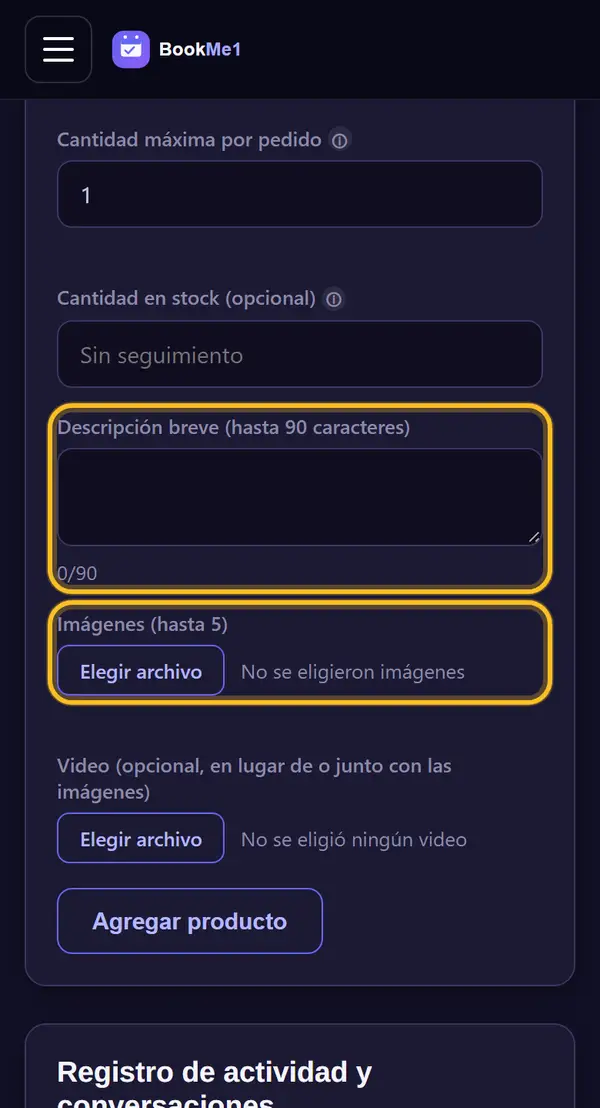 Descripción, fotos y video (opcional)