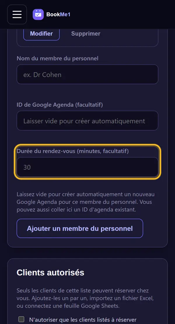 Fixer une durée (facultatif)