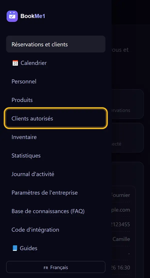 Ouvrir « Clients autorisés »