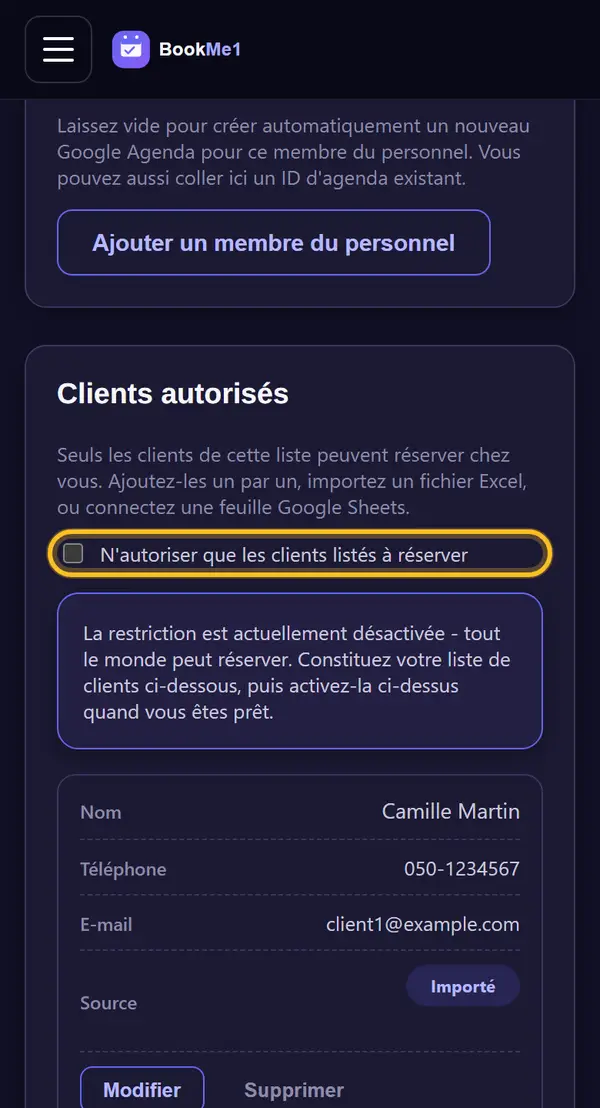 Activer la restriction