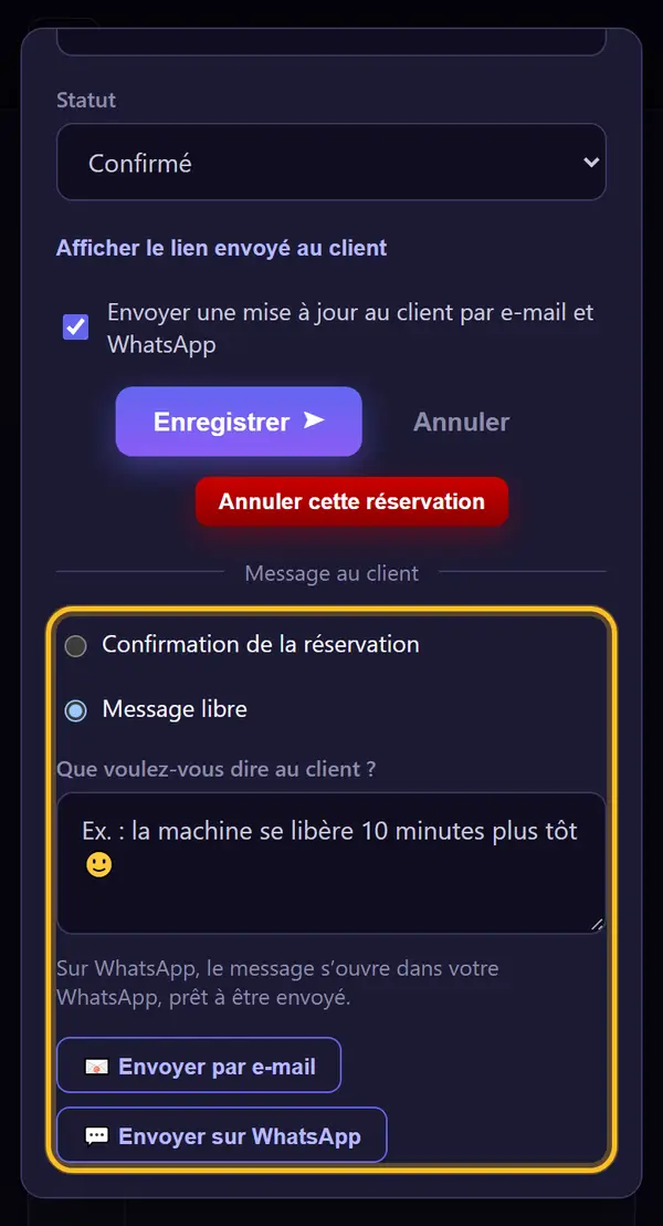 Message au client