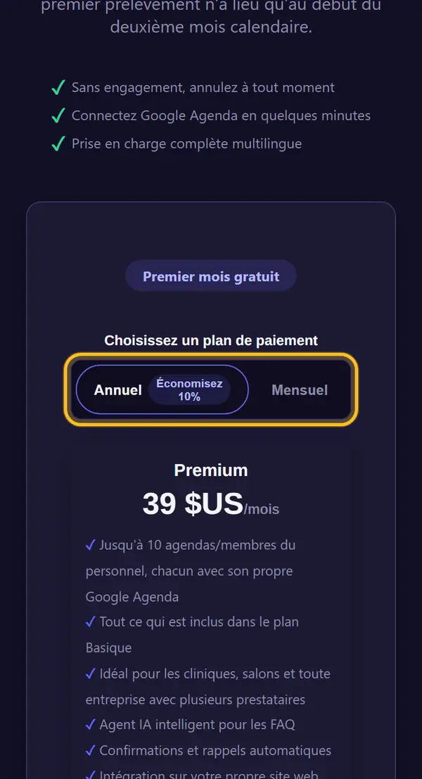 Choisir un paiement annuel ou mensuel
