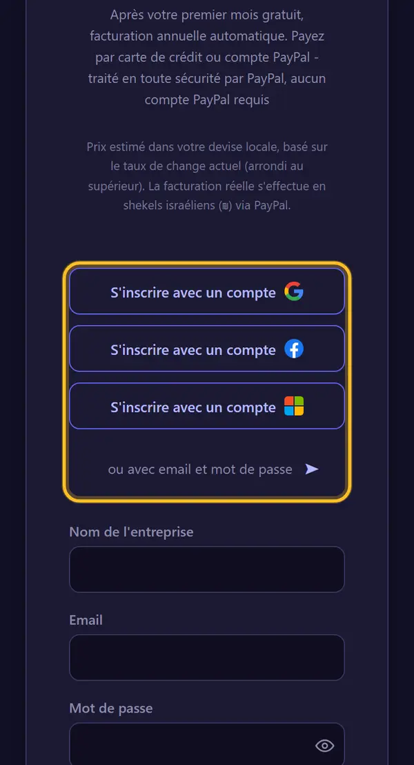 S'inscrire en un clic