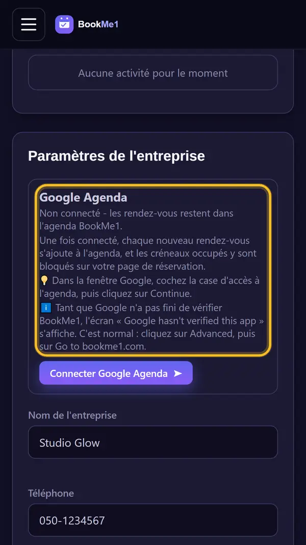 Autorisez l'accès et choisissez un calendrier