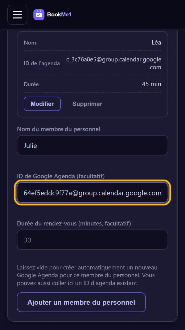 Collez-le dans BookMe1