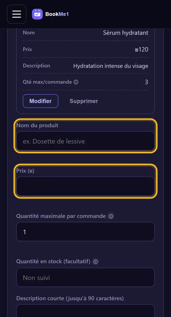 Nom et prix