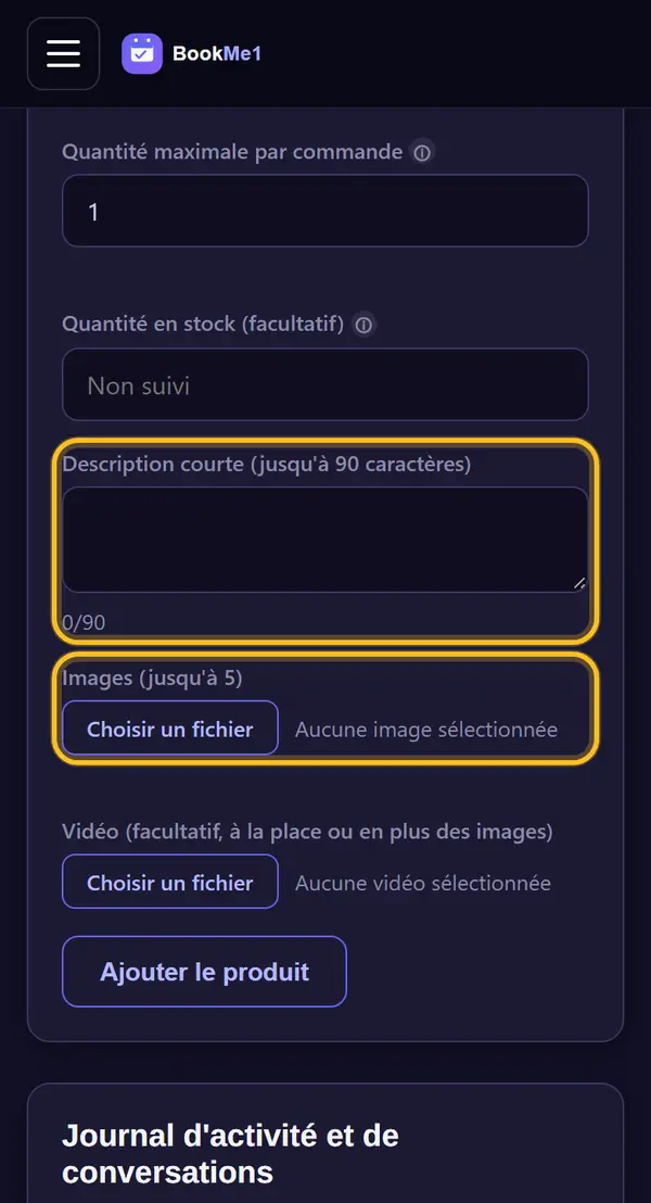 Description, photos et vidéo (facultatif)