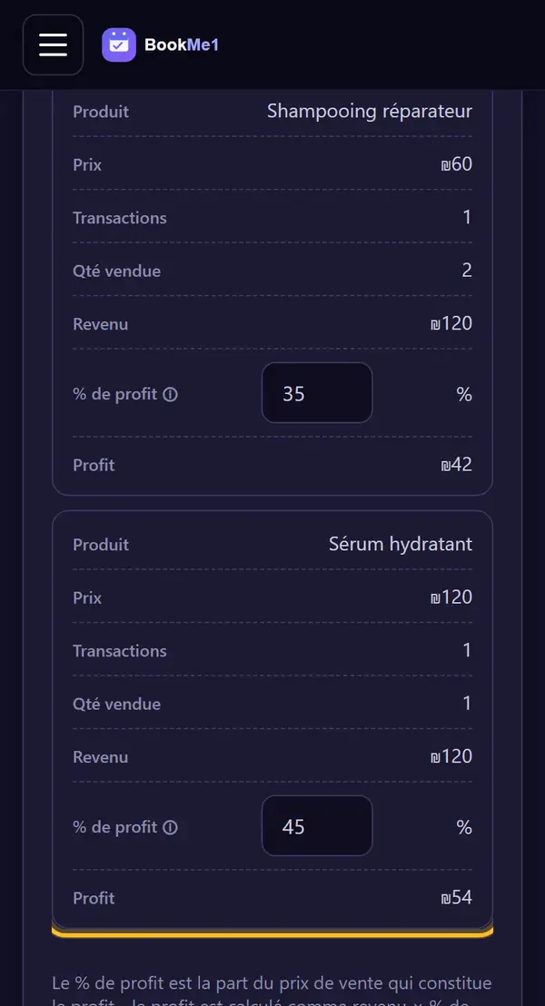 Ajouter le % de profit des produits