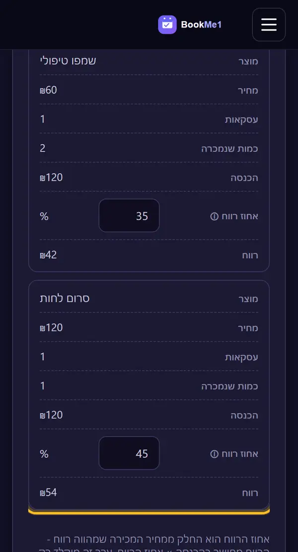 מוסיפים אחוז רווח למוצרים