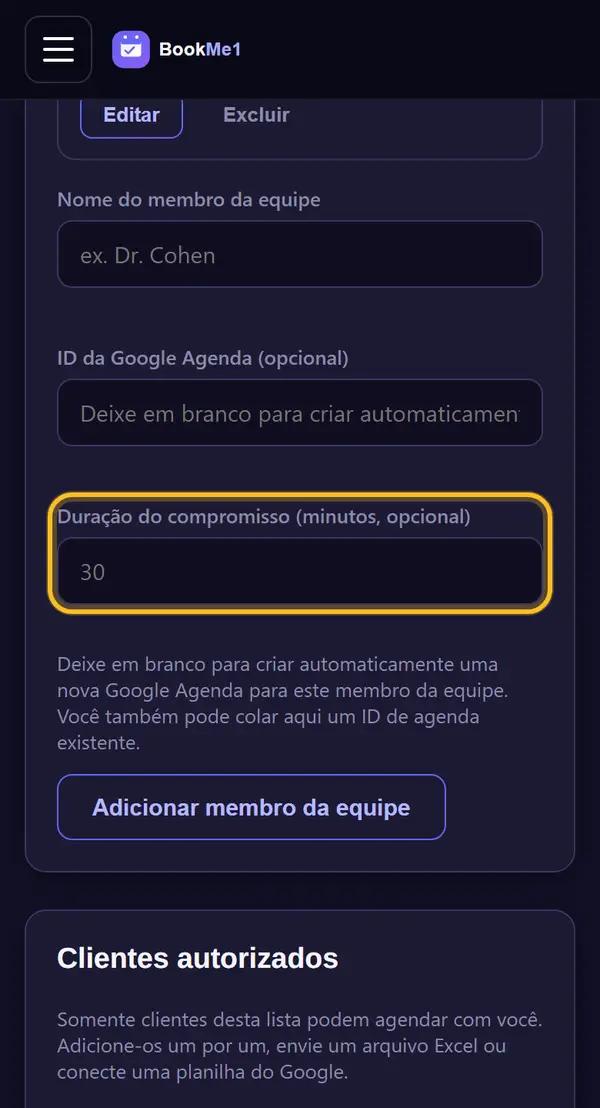 Defina a duração (opcional)