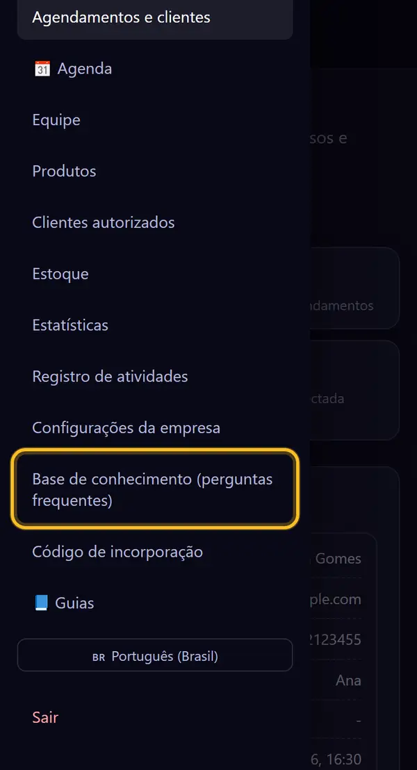 Abra "Base de conhecimento"