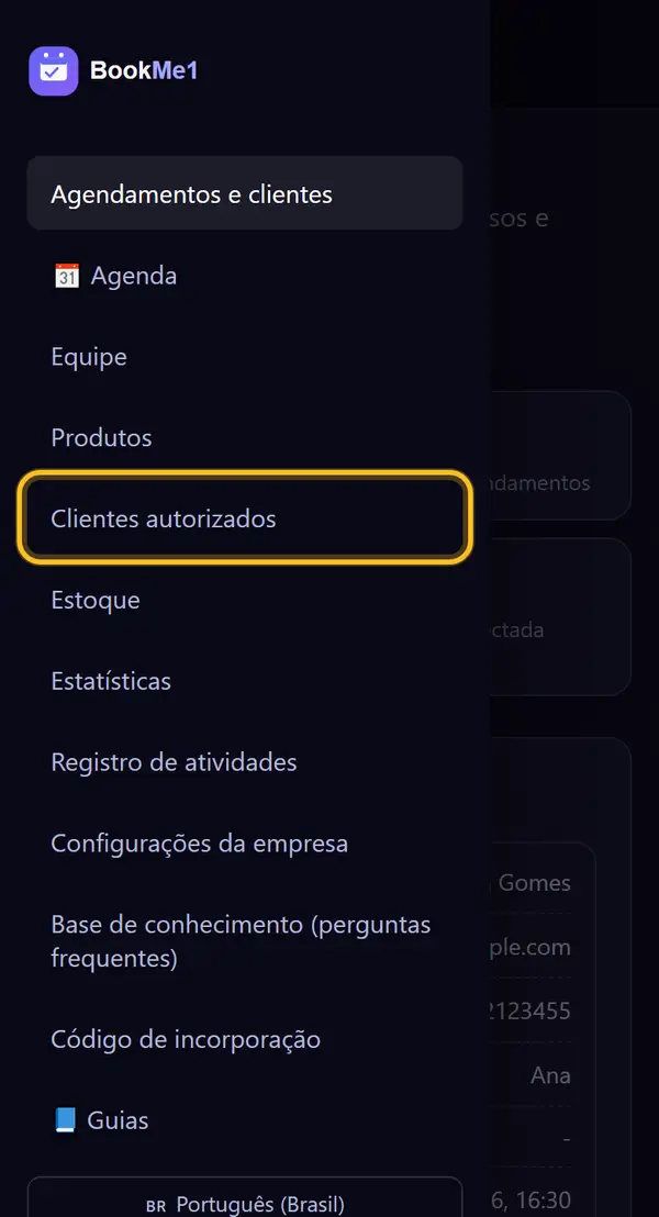 Abra "Clientes autorizados"