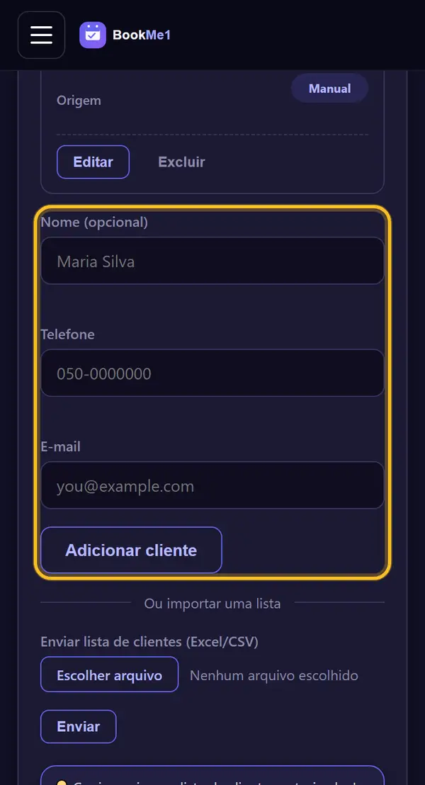 Adicione os clientes