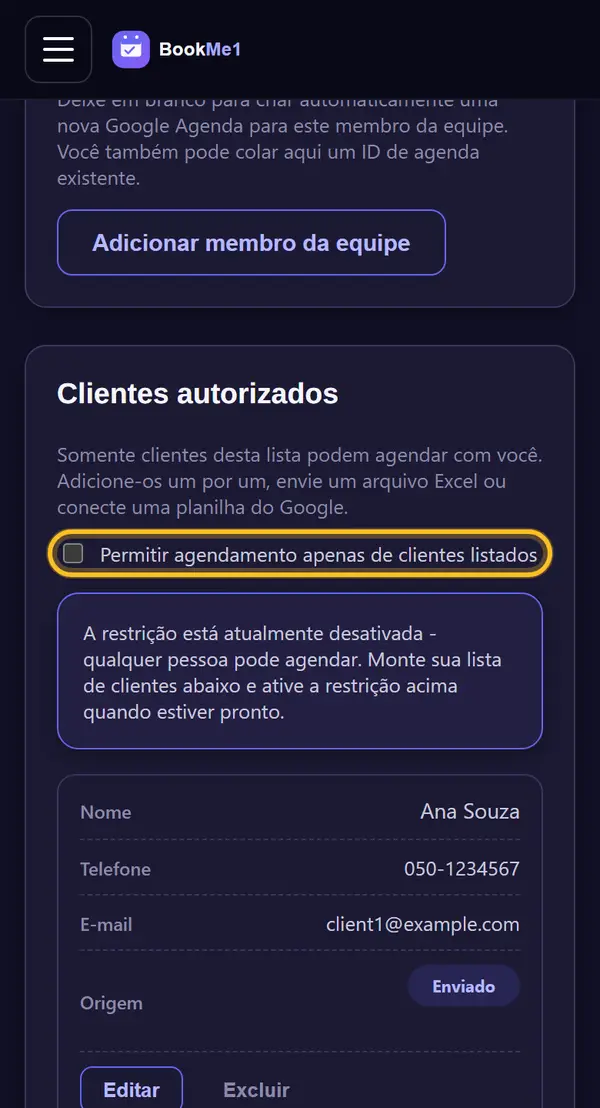 Ative a restrição