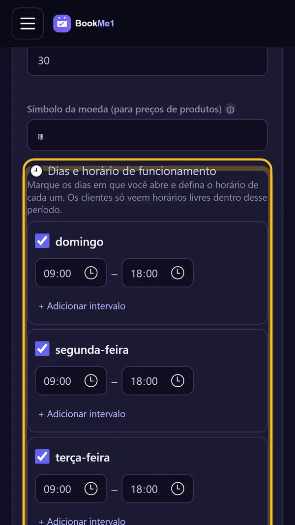 Abra as configurações da empresa