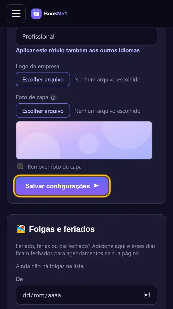 Defina a duração e salve
