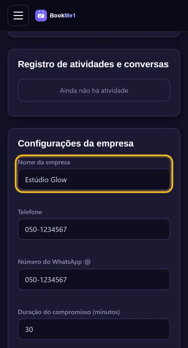 Atualize o nome do negócio