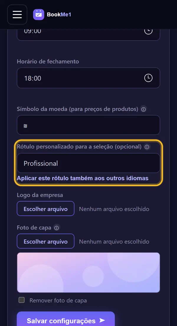 Troque o "Escolha" (opcional)