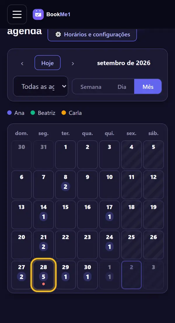 Visualização do mês