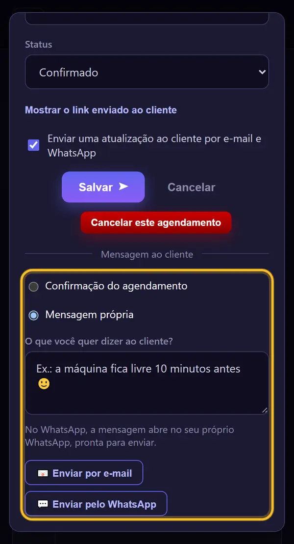 Mensagem ao cliente