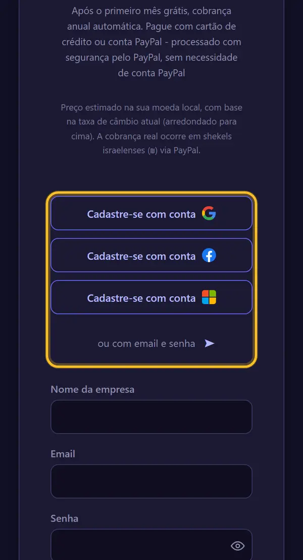 Cadastre-se com um clique