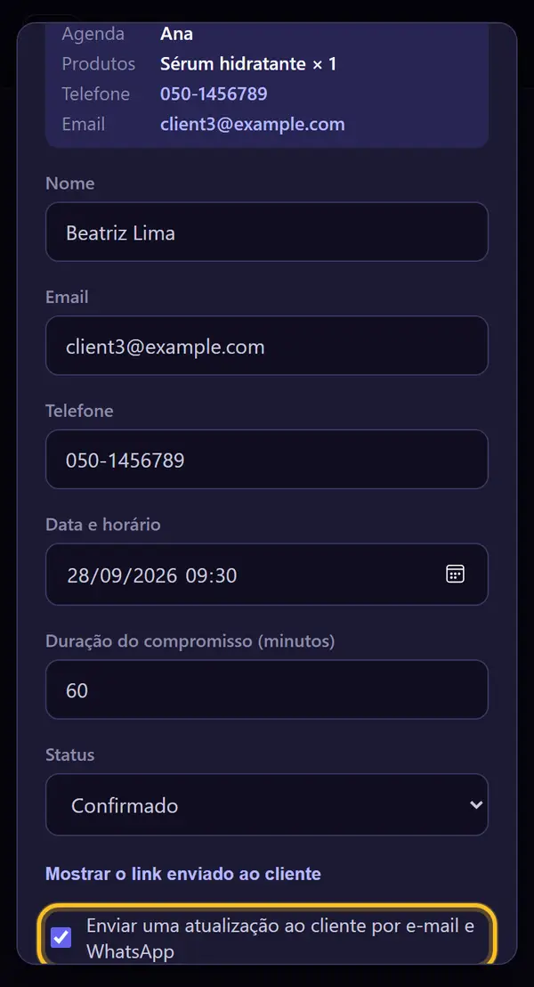 Deixe marcado o aviso ao cliente